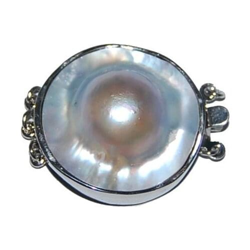 Three rows 22mm Natural Gray Saltwater Mabe Pearl Necklace Jewelry Box Clasp