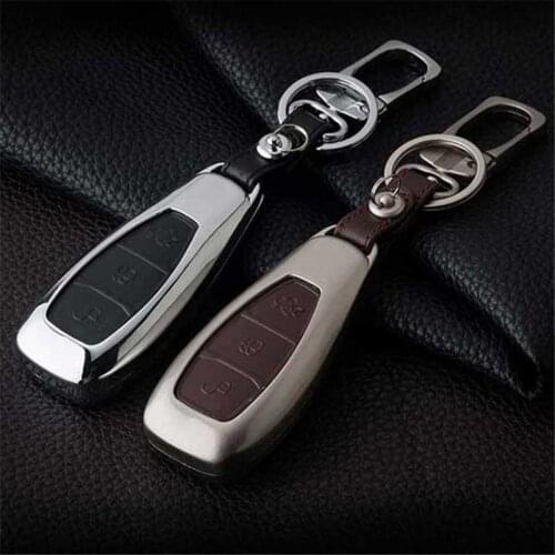 Peacekey Zinc Alloy Leather Car Key Case For Ford Mondeo Mk4 Focus 2 3 4 St Kuga Fiesta Fusion Ecosport 2012 2013 2014 2015 Key