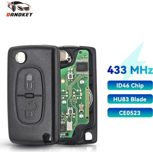 Dandkey 434Mhz FSK/ASK 2 Button CE0536/CE0523 Flip Key For Peugeot 107 207 307 307S 308 407 607 Remote Control Key Fob ID46 Chip