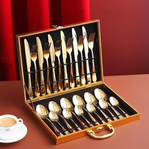 Stainless steel tableware rose gold cutlery set 24-piece set of cutlery golden gift box Western tableware set