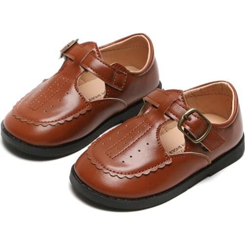 Childrens Leather Shoes Anti-slip Solid Color Breath Kids Baby Boys Girls Soft British Party Student Baby Shoes Rubber Sandals