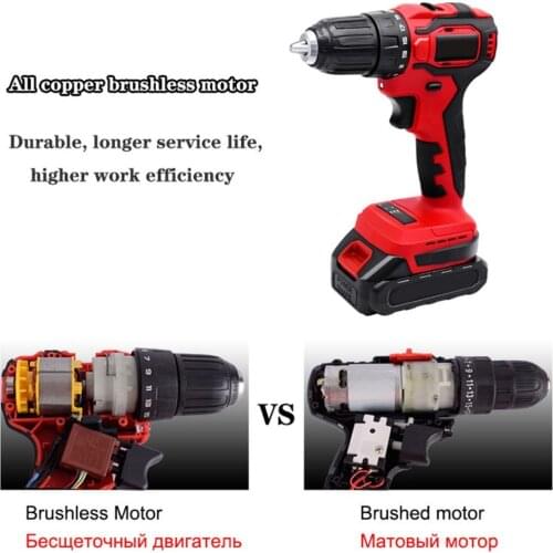 50NM Rechargeable Cordless Screwdriver 18V 10mm Brushless Electric Impact Drill with Battery Set Home DIY Power Tool