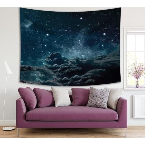 Tapestry Night Sky with Stars and Clouds Space Dust Twilight Milky Way Dramatic Scene Illustration Blue Gray