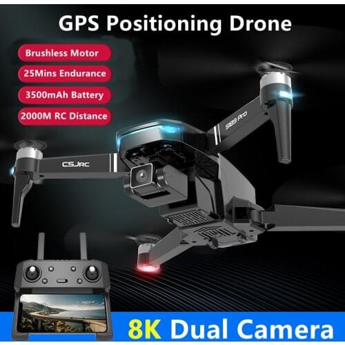 GPS Smart Follow RC Drone Brushless Motor 8K ESC Dual Camera 5G WIFI FPV 2000M Range 3500mAh Battery 25Mins Endurance Quadcopter