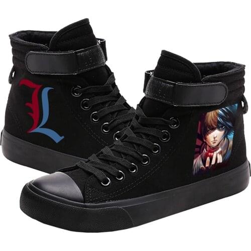 Hot Japanese Anime L Death Note Printed Cosplay Casual High Top Canvas Shoes Sports Running Cozy Sneakers