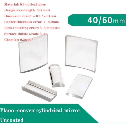 K9 Plano-Convex Cylindrical Lens Square Size 40 / 60mm Cylindrical Lens Optical Experiment Focusing Beam Focal Length 250-1000mm
