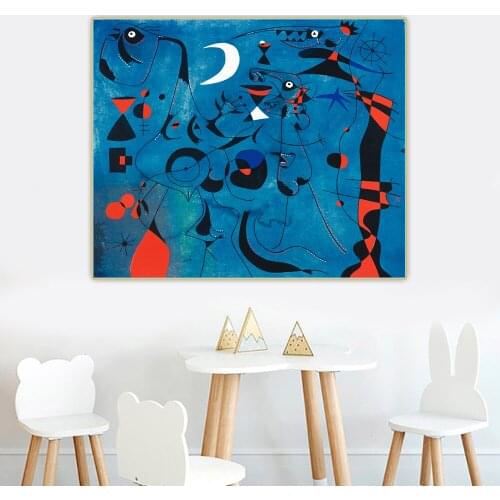 Joan Miro《Figure at Night Guided by the Phosphorescent Tracks of Snails》Canvas Oil Painting Wall Hanging Decor Home Decoration