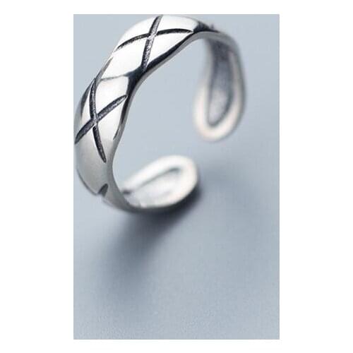 100% Authentic REAL.925 Sterling Silver "X" Engraved Wave Band Rings adjust GTLJ1646