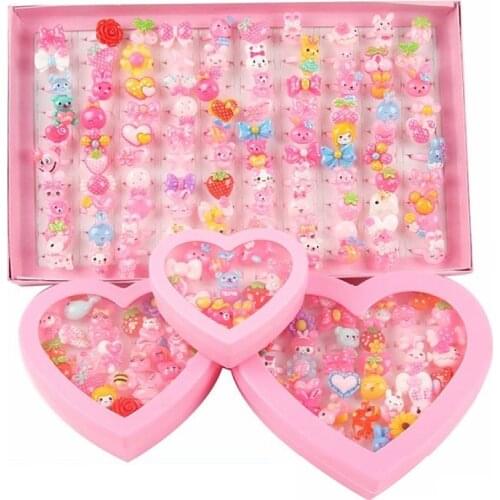 Cartoon ring toys Mixed Color Cute Rings Childrens Day Jewelry Plastic Kids Ring for Girls with Mixed Style Animal Fruit gift