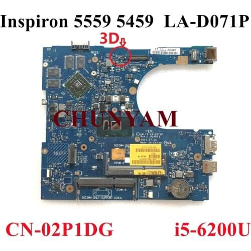 NEW LA-D071P I5-6200U 3D 2GB Video Card FOR Dell Inspiron 5459 5559 5759 Laptop Notebook Motherboard CN-02P1DG 2P1DG 100% tested