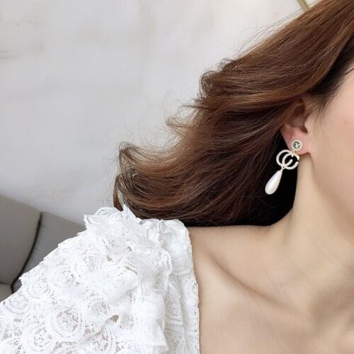 Earrings New Long C-Shaped Pearl Niche Design Retro Rhinestone Fashion Trend Simple Temperament Dating Romantic Dating Party