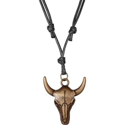 New Design Personality Tribal Bone Necklace Male Long Leather Neckles Rope Chain Neckless Male Punk Indian Animal Head Jewelry