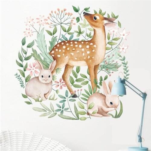One Pc Nortic Style Deer Fox Light Wall Decor Sticker For Living Room Home Decals Background PVC Plane Animal Door Wallpaper