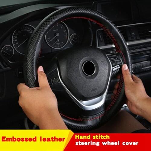 38cm DIY Steering Wheel Cover Wear-resistant Soft Cowhide Genuine Leather Car Steering-Wheel Braid With Needles Thread