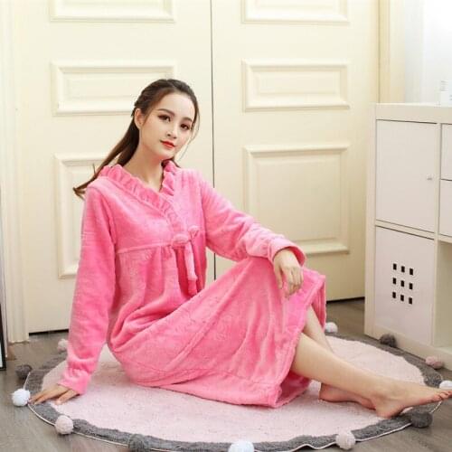 Autumn And Winter Nightdress Velvet Upgrade Double-Faced Velvet Coral Velvet Royal Luxury Long Princess Nightgown Sleepwear