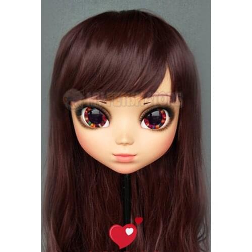 P-01)Female Sweet Girl Resin Half Head Kigurumi BJD Eyes Crossdress Cosplay Japanese Anime Role Lolita Mask With Eyes And Wig