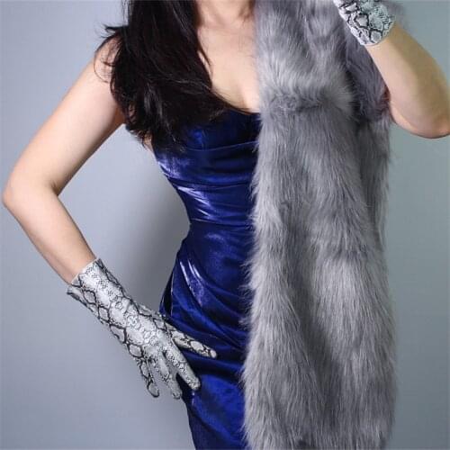 Snakeskin Gloves 28cm Patent Leather Emulation Leather PU Bright Leather Animal Python Snake Silver Snake Female Gloves WPU109