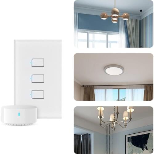 No Neutral Required BroadLink TC3-US Glass Pannel Wi-Fi Light Switch, Compatible with Alexa, Google Home and IFTTT