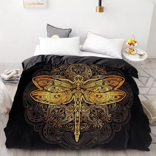 3D HD Digital Printing Custom Duvet Cover,Comforter/Quilt/Blanket case Queen King Bedding 220x240,Bedclothes dragonfly on black