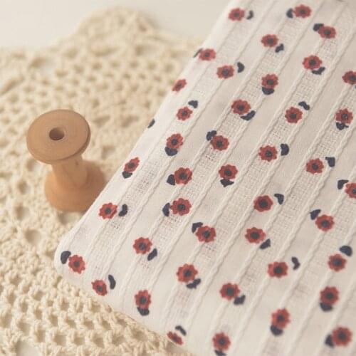 Half Meter Dark Red Little Flower Yarn Dye Stripe 100% Cotton Fabric For Shirt Dress Upper Clothes Han Cloth Sewign Tissue A90