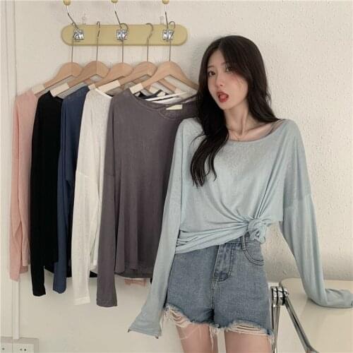 Sunscreen Shirt Thin Round Neck Long-sleeved T-shirt Female Summer New Style Korean Loose and Thin All-match Blouse