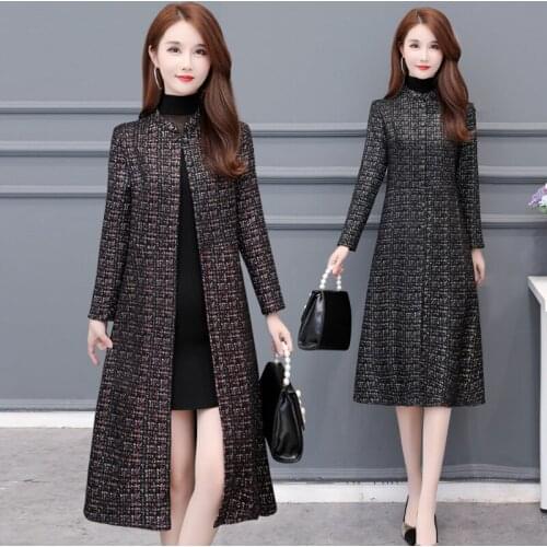 New Lattice Windbreaker coat female large size Middle age clothing long women Outerwear Autumn elegant trench coats 5XL 6XL