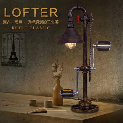 Vintage Iron Water pipes Desk lamp. Creative Bicycle Foot Pedal Gear Retro table lights lamp loft industrial reading lamp Haomer
