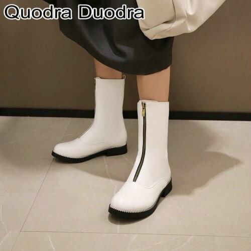 Women ankle boots Winter PU shoes round Toe shoes zipper front Fashion solid Female Shoes Big Size 40 autumn Riding boots chunky