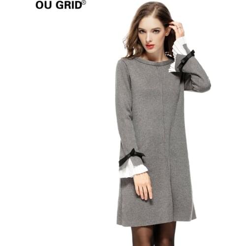 Plus Size S-4XL Knitted Sweater Dress Women Winter Elegant Thick Warm High Quality Butterfly Sleeve A-line Casual Dresses