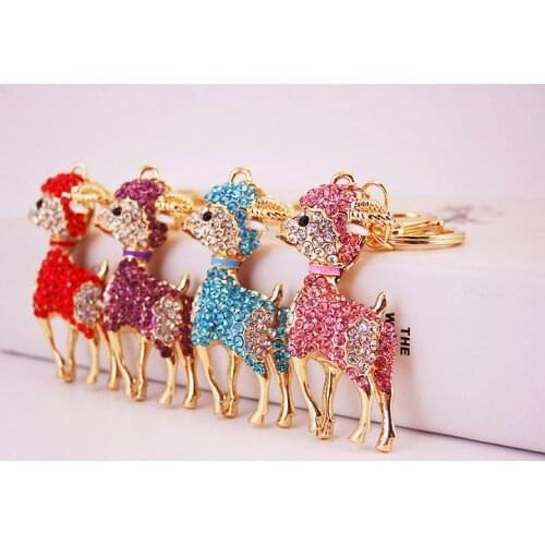Animal Sheep Grass Gold Lovely Crystal Charm Women Purse Handbag Car Key Keyring Rhinestone Keychain Party Wedding Birthday Gift