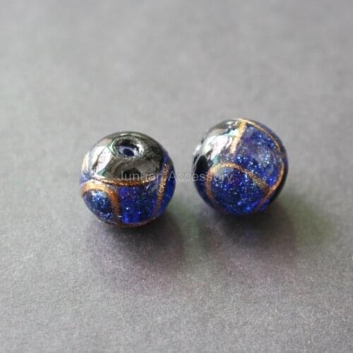 10Pcs/Lot 12mm 14mm Mamade Lampwork Glass beads with gold line painting Cobalt Blue color for jewelry making