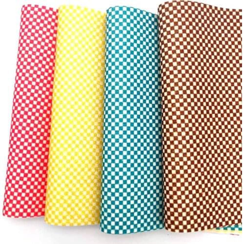 Plaid Pattern Printed Fine Glitter Shiny Multicolored Faux Leather Fabric Sheet for Making Shoe/Bag/Decoration/Craft