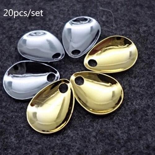 20PCS/Set Gold Silver Fishing Spinner Blade Metal Water Drops Fishing Attractor Spinner Smooth Nickel Lure Bass Rotate Tackle