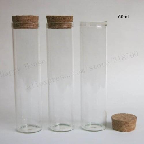 360 X 60ml clear straight glass tube with wood cork, 2 oz cork stoppered tube,60cc empty glass bottle cork stopper tube