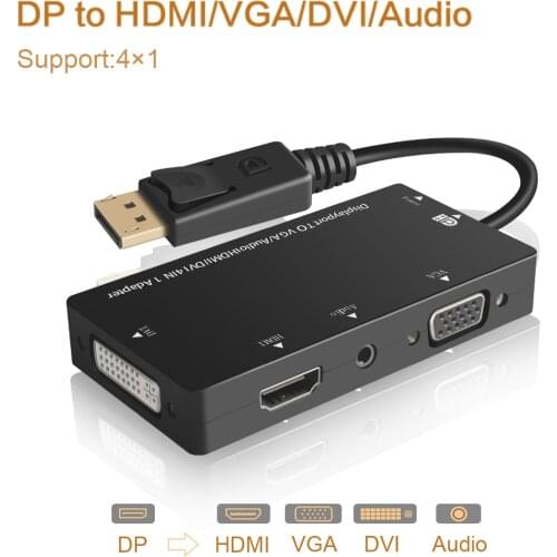 4 In 1 Displayport DP Male to DVI HDMI VGA Audio Female Adapter Display Port Cable Converter For Computer Projector Notebook TV