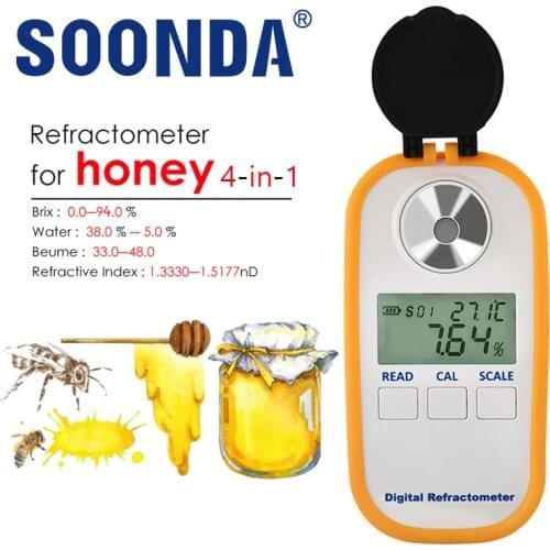 4-in-1 Honey Beekeeping Baumemeter Hydrometer Refractometer Concentration Meter Sugar Content In Honey Water Detector 0-90% Brix