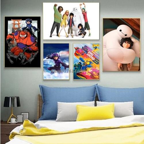 Animation Disney Canvas Painting Poster Big Hero 6 Big White Posters and Prints Wall Art Picture Childrens Room Wall Home Decor
