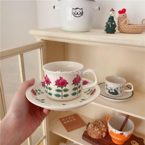 Antique Retro Coffee Set Mocha Latte Afternoon Tea Cup Rose Gardenia