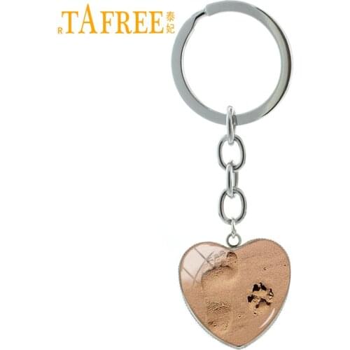 TAFREE Fashion Dog lover jewelry vintage Footprint Dog Paw Print keychain Baby Feet heart pendant shower key chain ring HP507
