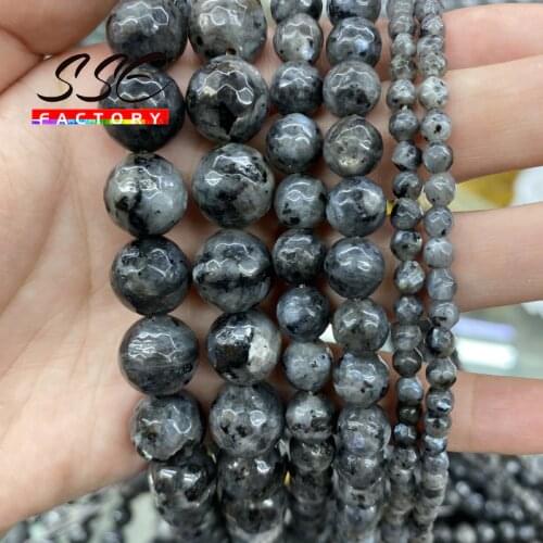 Natural Stone Beads Faceted Black Labradorite Larvikite Stone Bead For Jewelry Making DIY Bracelet Accessories 15" 4/6/8/10/12mm