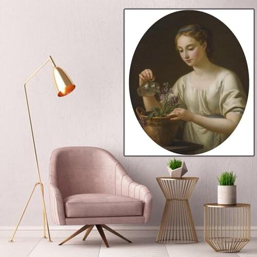 Citon Jean-Baptiste Greuze《Young woman watering a pot of flowers》Canvas Oil Painting World Famous Art Picture Home Decoration