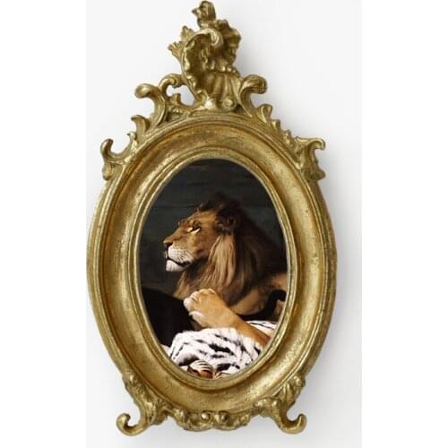 Angel and Beast decorative painting with golden parrot thread mini oval frame