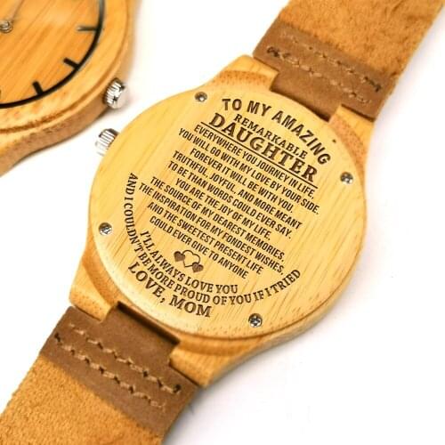 To My Daughter-Moms blessing Engraved Wooden Watch Women Watch Japan Automatic Quartz Watches Girl Wrist Maple Wood Watch Gifts