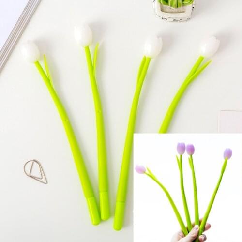 2pc Magic Tulip Gelpen Daylight Discoloring Soft Silicone Pen Immitation Flower Neutral Pen Black 0.5mm Office School Stationery