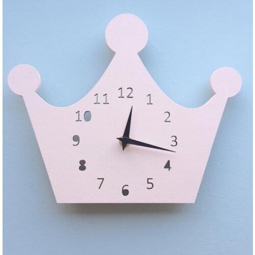 Hot Wooden Crown Clock Wall Decoration Clock For Childrens Room Living Room Wall Cartoon Decor Christmas Present Gifts