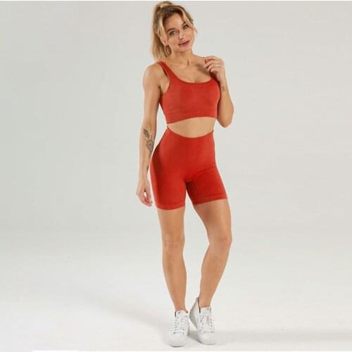 NORMOV Sets Women Solid Backless Strapless Bras And Fitness High Waist Push Up Shorts Suit Summer Knitted Sets Woman