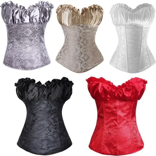 Overbust corset sexy satin plus size erotic zip floral women bustier corset lingerie tops brocade victorian fashion DropShipping