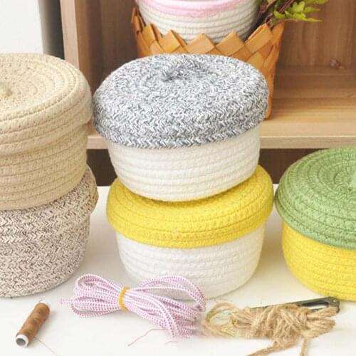 Handmade Cotton Woven Storage Baskets Nordic Style Storage Basket with lid Sundries sewing tools storage box organizer 1piece