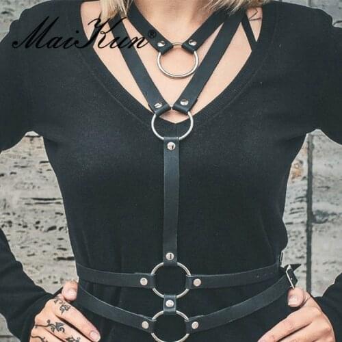 Gothic Harajuku Belts for Women Faux Leather Women Belt Harness Body Bondage Cage Punk Rivet Waist Belt