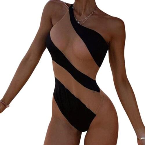 Sexy Bikini Set Women Swimming Suit Fashion Swimsuit Mesh Patchwork Sleeveless One Piece Swimwear Bathing Female Swim Suit
